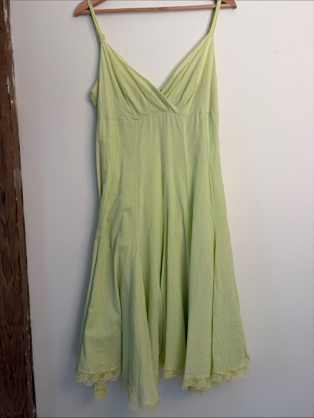 Lime Green V-Neck Lace-Hem Midi Dress